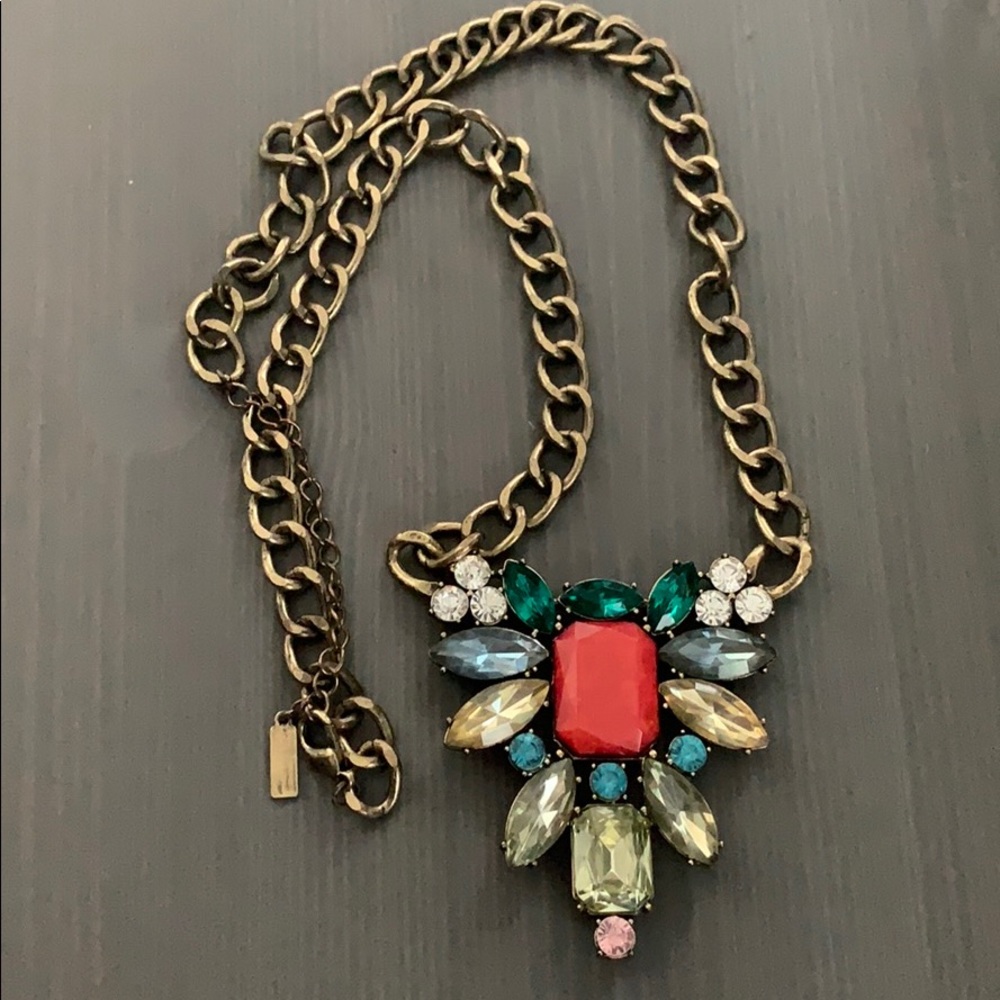 Statement Chain Necklace With Multi-Color Pendant - image 1